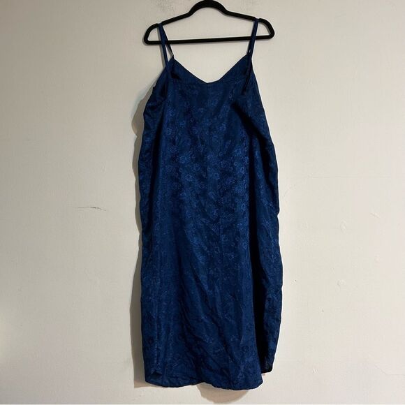 Vintage Blue Floral Embossed Slip Midi Dress Size 1X Fairy Witchy Whimsygoth - Picture 2 of 9